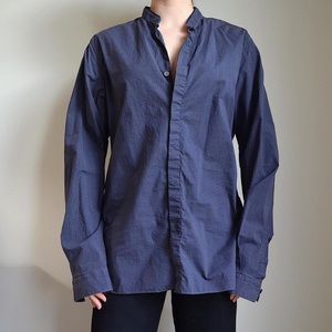 dark blue checkered longsleeve button down dress shirt from lanvin